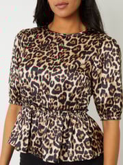 Threadbare Brown Leopard Print Puff Sleeve Satin Smock Blouse - Image 2 of 4