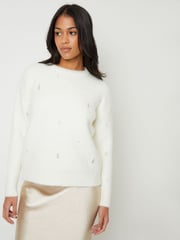 Threadbare White Diamante Embellished Brushed Knitted Jumper - Image 5 of 5