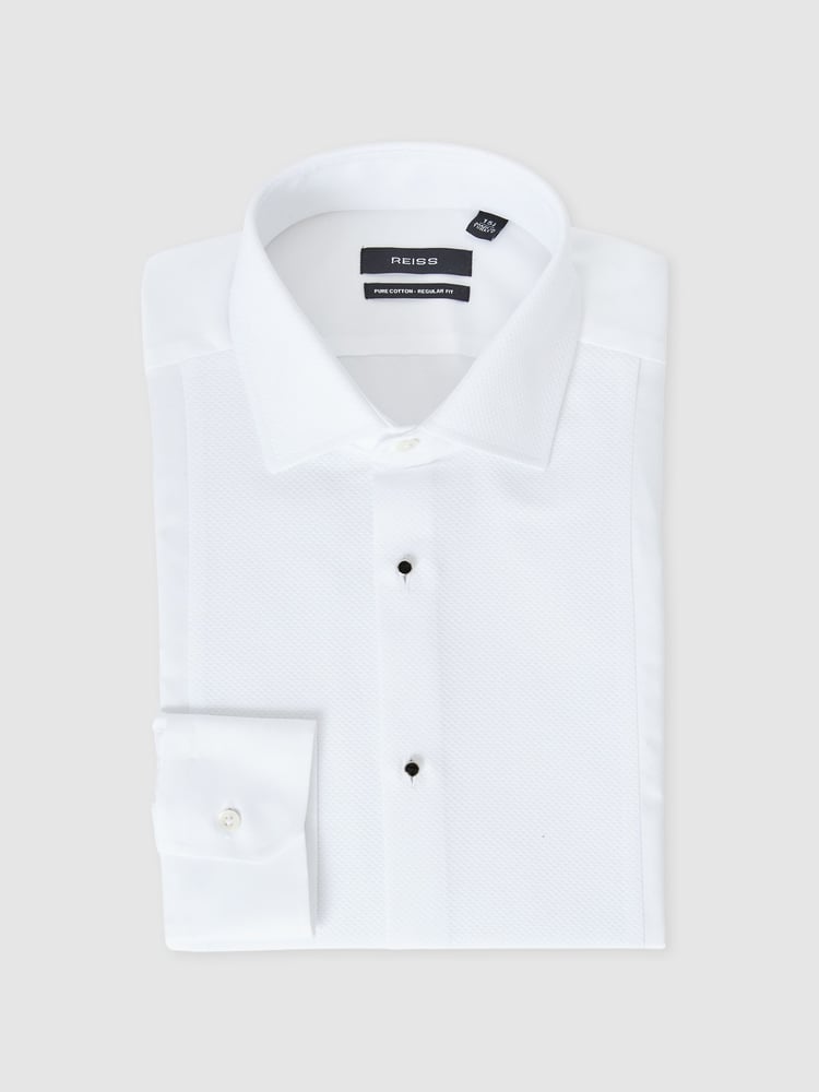 Reiss White Marcel Regular Fit Slim Fit Cotton Marcella Tuxedo Shirt - Image 2 of 9