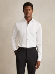 Reiss White Marcel Regular Fit Slim Fit Cotton Marcella Tuxedo Shirt - Image 4 of 9