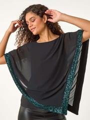 Roman Green Sequin Hem Overlay Stretch Top - Image 1 of 6
