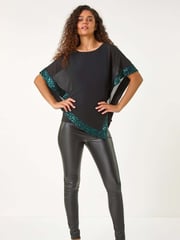 Roman Green Sequin Hem Overlay Stretch Top - Image 3 of 6