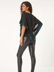 Roman Green Sequin Hem Overlay Stretch Top - Image 4 of 6