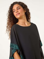 Roman Green Sequin Hem Overlay Stretch Top - Image 5 of 6