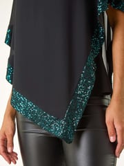 Roman Green Sequin Hem Overlay Stretch Top - Image 6 of 6