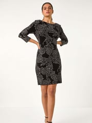 Roman Black Paisley Print Velvet Shift Dress - Image 3 of 6