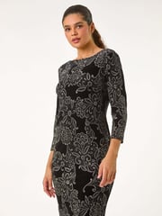 Roman Black Paisley Print Velvet Shift Dress - Image 5 of 6