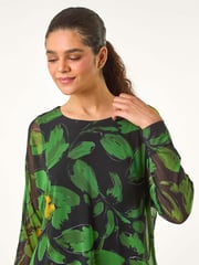 Roman Green Floral Mesh Overlay Stretch Top - Image 5 of 6