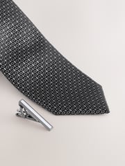Grey Wide Silk Tie With Tie Clip - Image 2 of 3