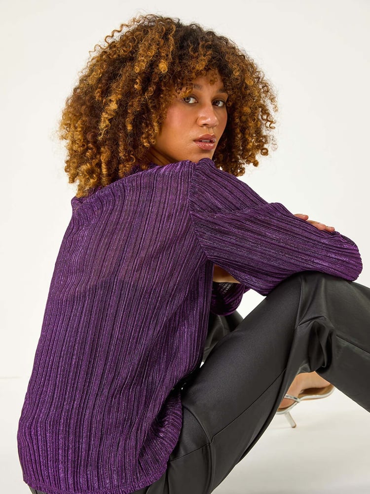 Roman Purple Shimmer Plisse Pleated Top - Image 2 of 5