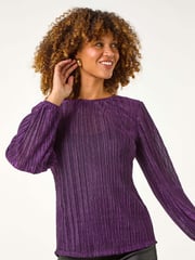 Roman Purple Shimmer Plisse Pleated Top - Image 4 of 5