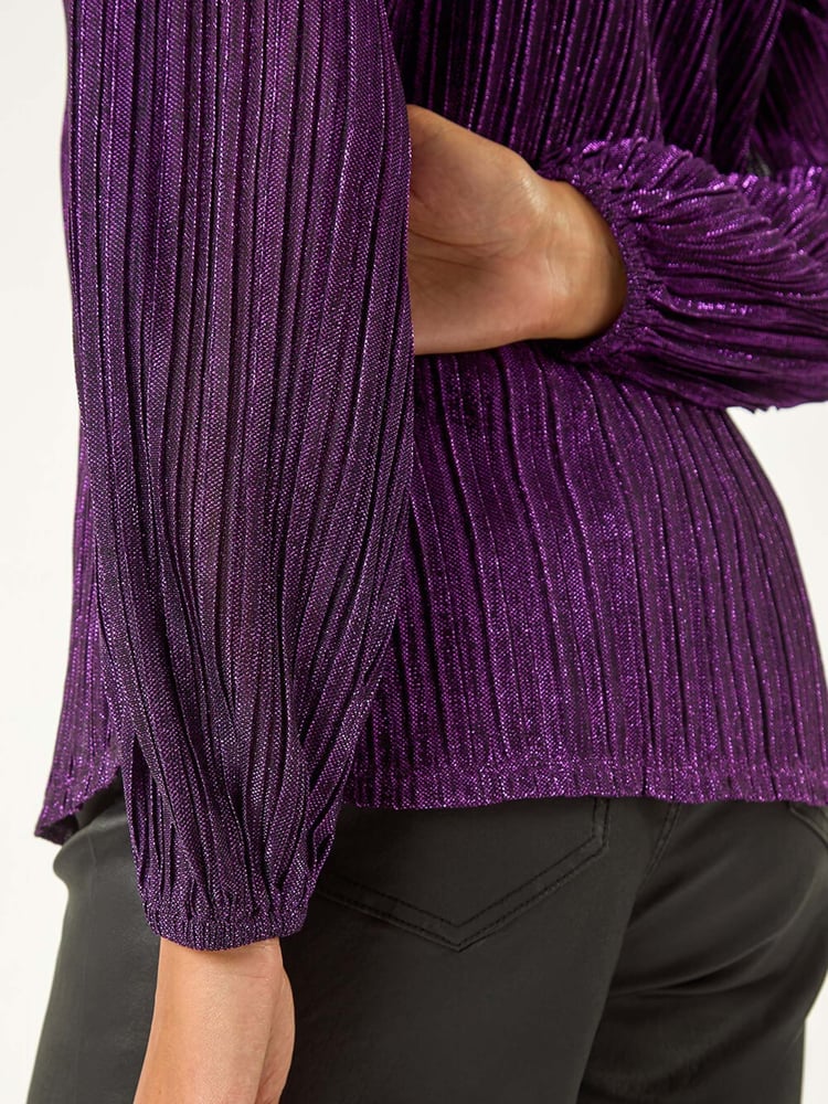 Roman Purple Shimmer Plisse Pleated Top - Image 5 of 5