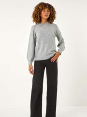 Roman Grey Faux Pearl Collar Jumper - Image 2 of 5