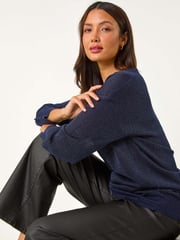 Roman Blue Relaxed Shimmer Jumper - Image 1 of 6