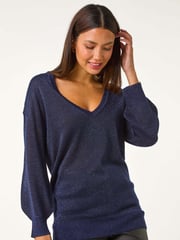 Roman Blue Relaxed Shimmer Jumper - Image 3 of 6