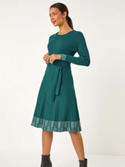 Roman Green Ribbed Stretch Knit Border Print Dress - Image 2 of 5