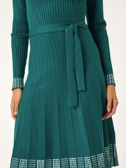 Roman Green Ribbed Stretch Knit Border Print Dress - Image 5 of 5