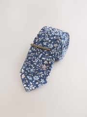 Navy Floral Print Tie - Image 1 of 3