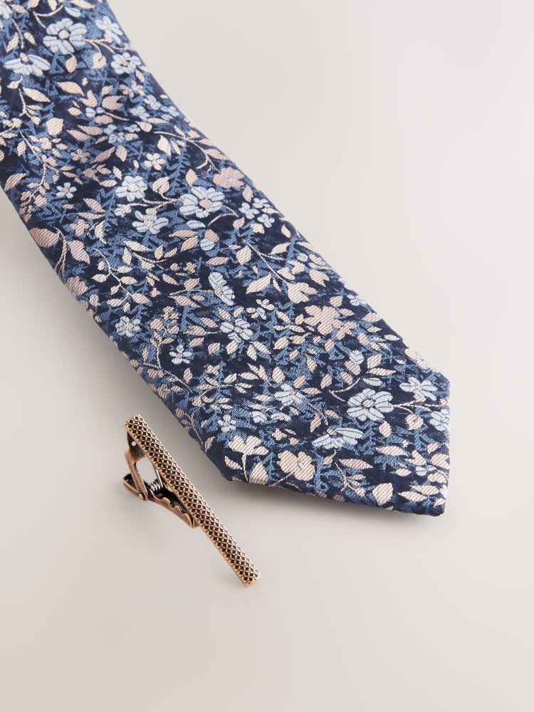Navy Floral Print Tie - Image 2 of 3