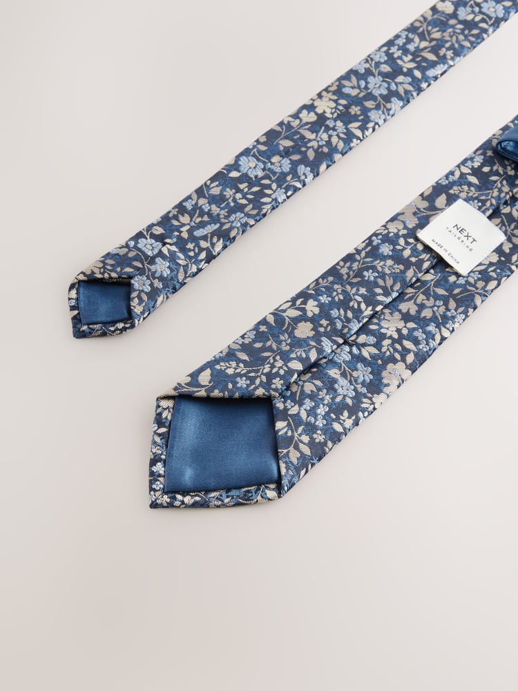 Navy Floral Print Tie - Image 3 of 3
