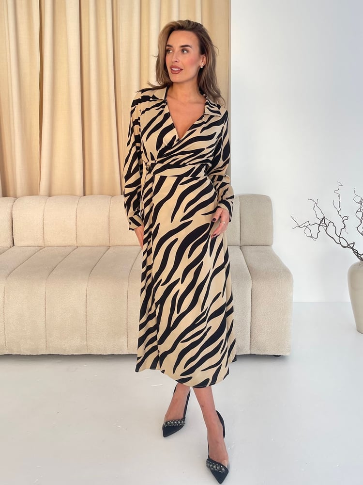 Girl In Mind Brown Samantha Zebra Wrap Over Maxi Dress - Image 2 of 6