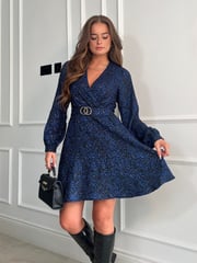 Girl In Mind Blue Tammy Long Sleeve Skater Mini Dress - Image 2 of 6