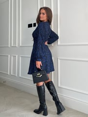 Girl In Mind Blue Tammy Long Sleeve Skater Mini Dress - Image 4 of 6