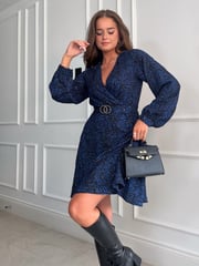 Girl In Mind Blue Tammy Long Sleeve Skater Mini Dress - Image 5 of 6