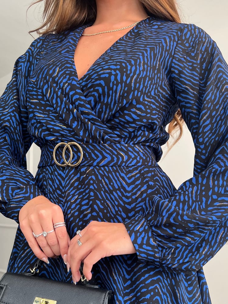 Girl In Mind Blue Tammy Long Sleeve Skater Mini Dress - Image 6 of 6