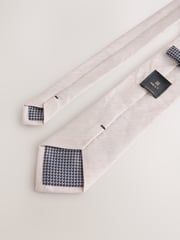 Neutral Herringbone Tie with Mother of Pearl Tie Clip - Image 3 of 3