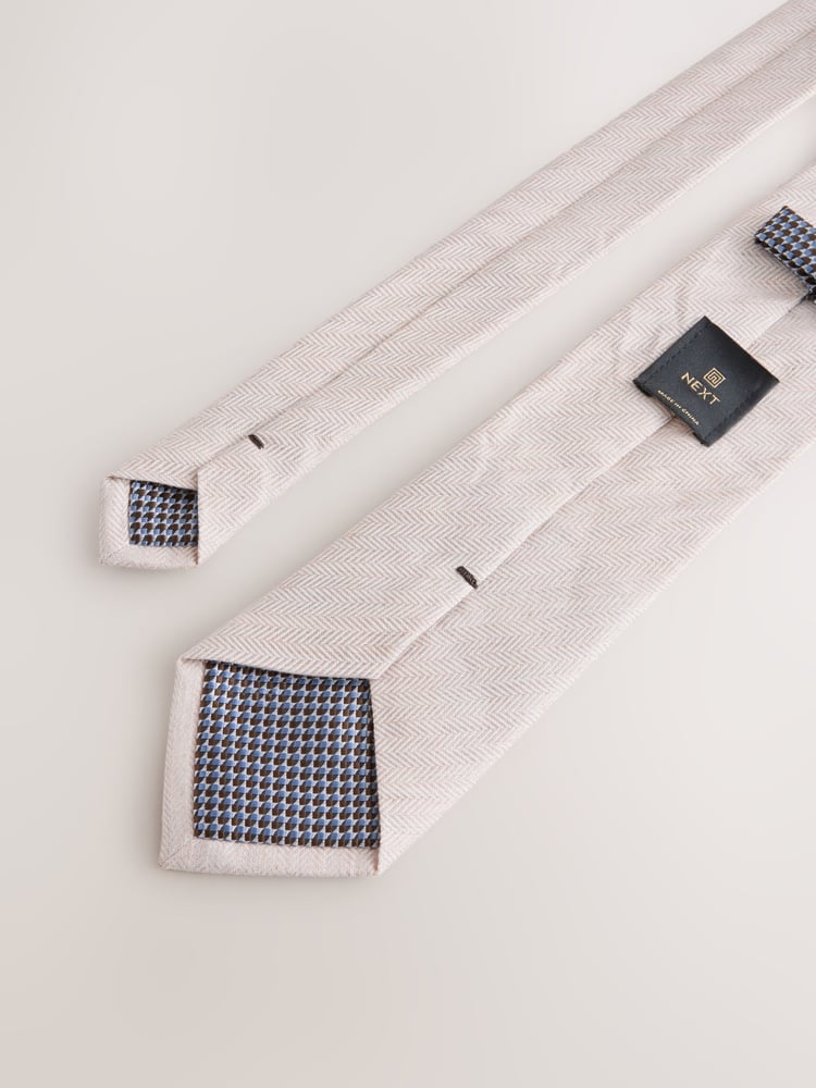 Neutral Herringbone Tie with Mother of Pearl Tie Clip - Image 3 of 3