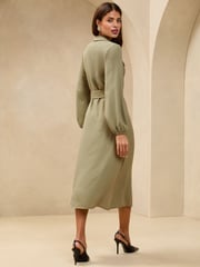 Lipsy Khaki Green Midi Long Sleeve Button Through Shirt Dress - Image 4 of 4