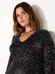 Live Unlimited Black Petite Curve Heart Print Gathered V-Neck Jersey Dress - Image 2 of 4