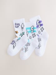 Black/White Graffitti Cushioned Footbed Rich Ribbed Tipped Socks 3 Pack - Image 1 of 3