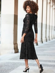 Sosandar Black Lace Twist Front Midi Dress - Image 3 of 5