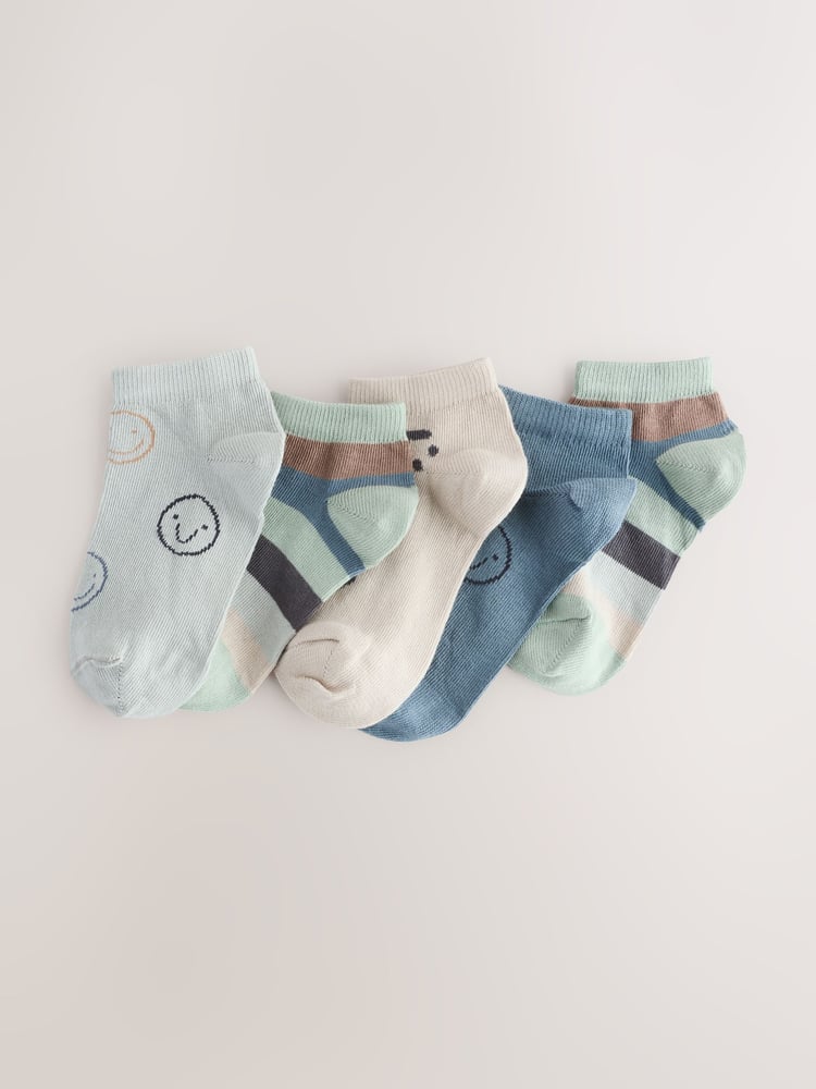 Neutral/Mineral/Blue Stripe Rich Trainers Socks 5 Pack - Image 1 of 3