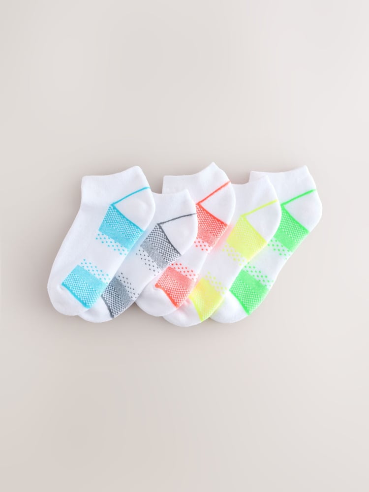 Bright Yellow/Green/Blue Cushioned Footbed Sports Trainers Socks 5 Pack - Image 1 of 3