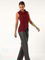 Roman Red Shimmer Line Cowl Neck Tunic Top - Image 2 of 5