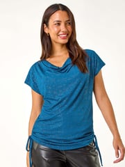 Roman Blue Shimmer Line Cowl Neck Tunic Top - Image 1 of 5