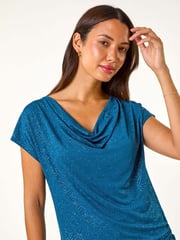 Roman Blue Shimmer Line Cowl Neck Tunic Top - Image 4 of 5