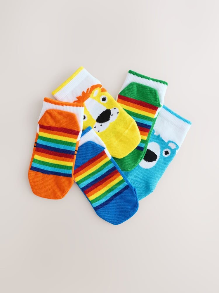 White Bright Animals Cotton Rich Trainer Socks 5 Pack - Image 2 of 3