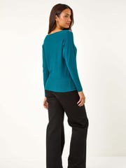 Roman Blue Sequin Bow Slash Neck Blouese - Image 4 of 6