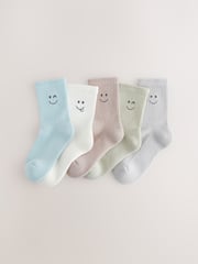 Muted Blue/Sage/Tan Happy Ribbed Socks 5 Pack - Image 1 of 3
