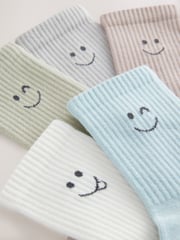 Muted Blue/Sage/Tan Happy Ribbed Socks 5 Pack - Image 2 of 3