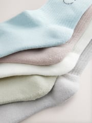 Muted Blue/Sage/Tan Happy Ribbed Socks 5 Pack - Image 3 of 3