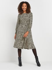 M&Co Natural Animal Tie Waist Dress - Image 1 of 5