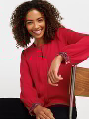 M&Co Red Embellished Cuffed Pleated Blouse - Image 2 of 5