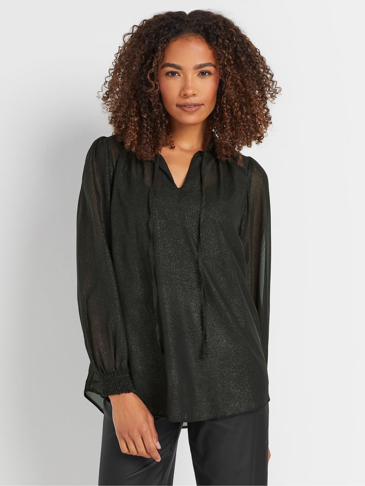 M&Co Black Frill Collar Shimmer Blouse - Image 1 of 5