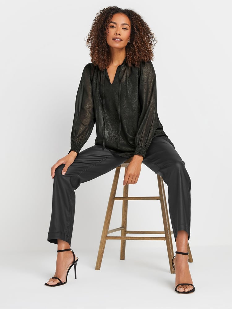 M&Co Black Frill Collar Shimmer Blouse - Image 2 of 5