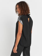 M&Co Black Sequin High Neck Blouse - Image 3 of 5